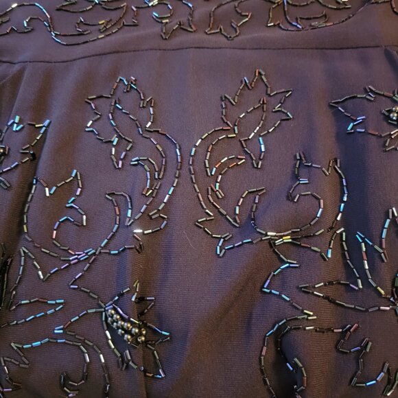 Vintage hand-beaded navy blue cocktail dress; approx. size 4-6 (s) - Picture 11 of 16